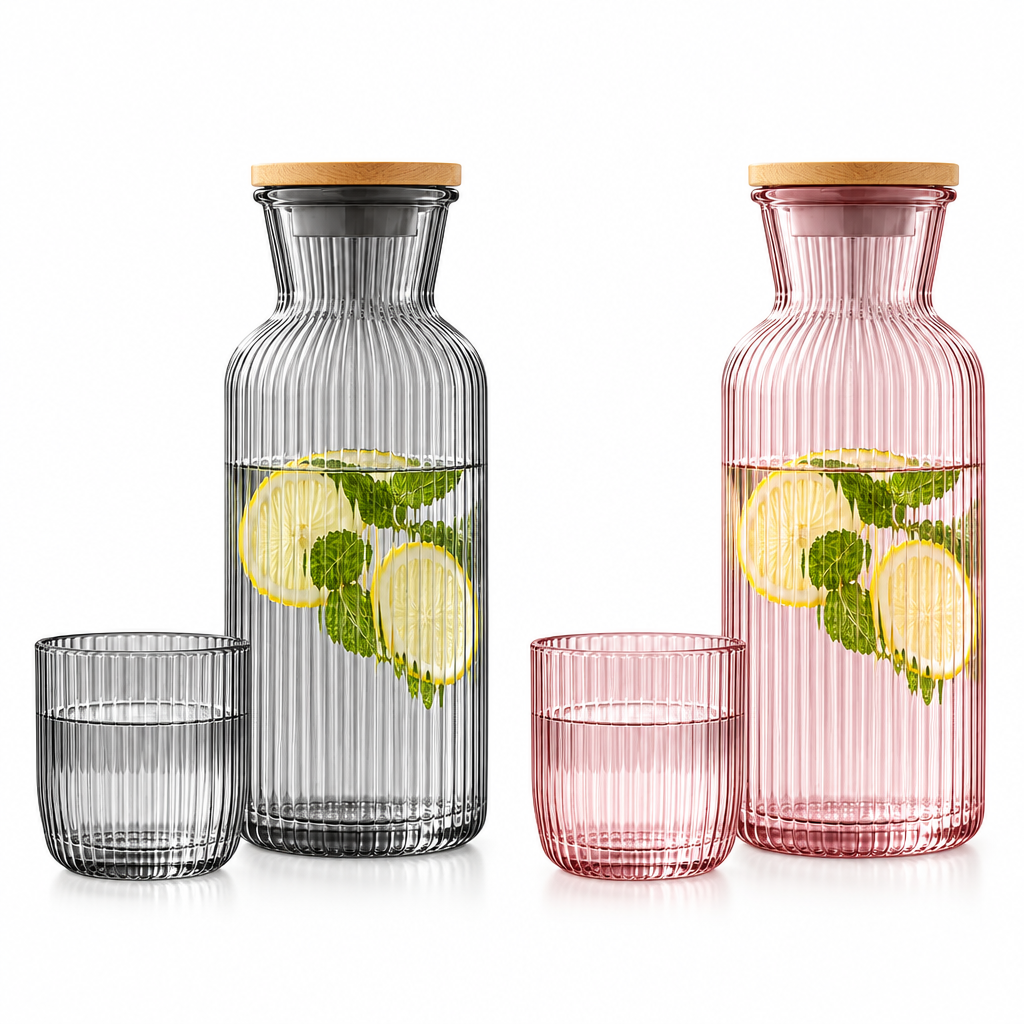 Jorenqia Ribbed Glass Carafe & Cup Set view 2