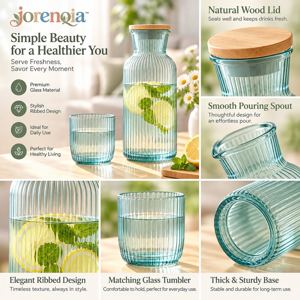 Jorenqia Ribbed Glass Carafe & Cup Set view 4