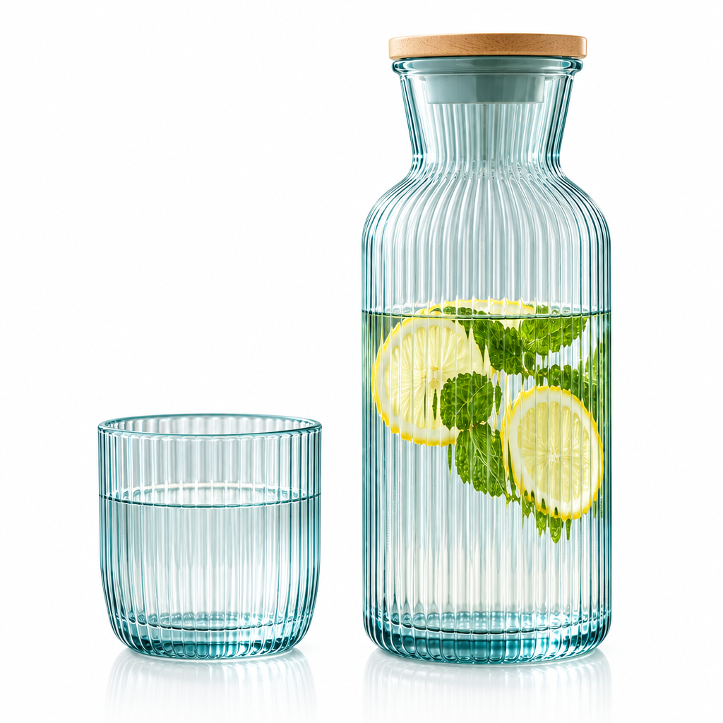 Jorenqia Ribbed Glass Carafe & Cup Set view 5